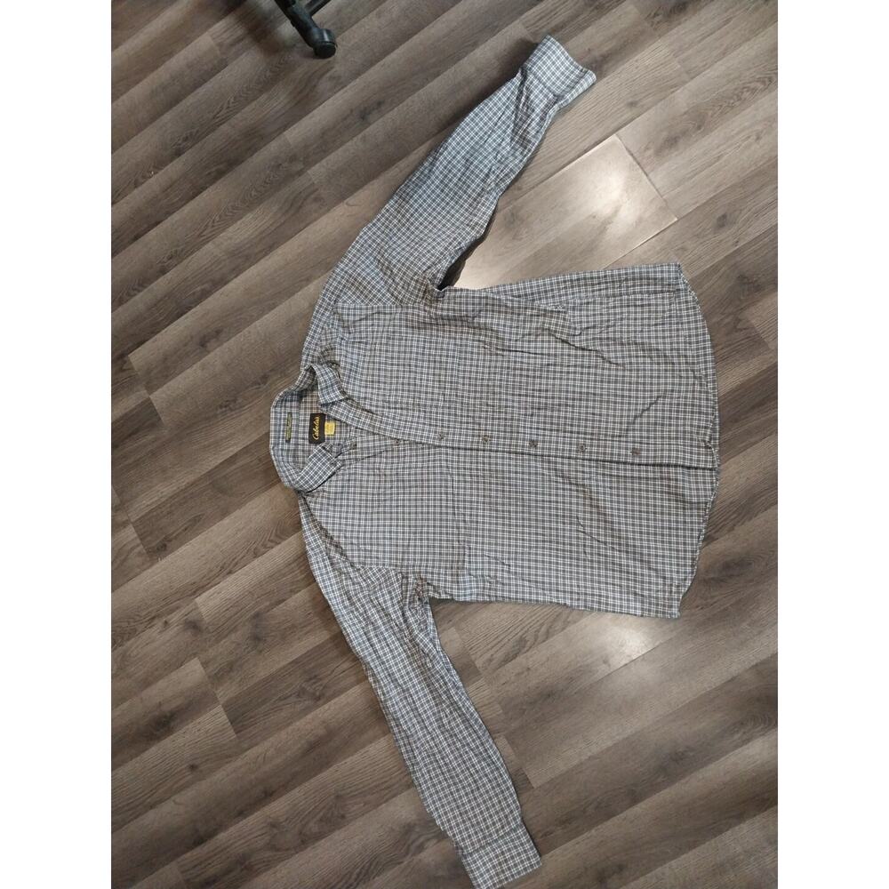 Cabelas XL Wrinkle Free Grey Plaid Button Up Long Sleeve Shirt Mens